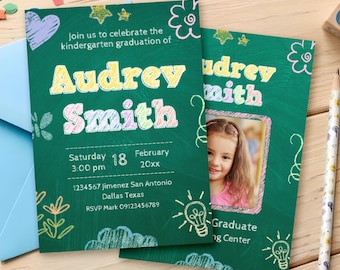 Zaproszenie na zakończenie przedszkola ze zdjęciem – dla dziewczynki kończącej przedszkole – wykonane na zamówienie – do druku – spersonalizowane