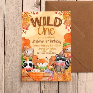 Autumn Woodlands Animals 1st Birthday - Digital Canva Template - Adventure Awaits - Greeting Card Printable - Mobile Phone Instant Download