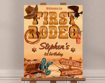 Primer cumpleaños de Rodeo Cowboy Digital editable signo de bienvenida plantilla Canva - Descarga instantánea de teléfono móvil - Imprimible - Niño 1er cumpleaños