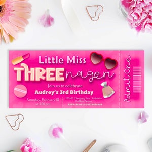 Little Miss Threenager Girl 3e verjaardag digitaal ticket uitnodiging canvasjabloon - direct downloaden - afdrukbaar