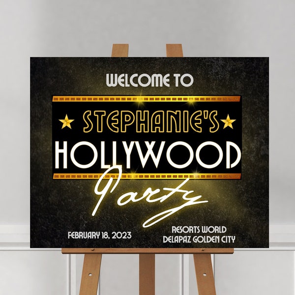 Hollywood Party Welcome Sign Editable Digital Canva Template