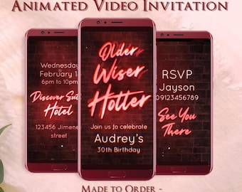 Older Wiser Hotter Digital Animated Video Invitation - Made to Order - Personalized - Mobile Phone Instant Download