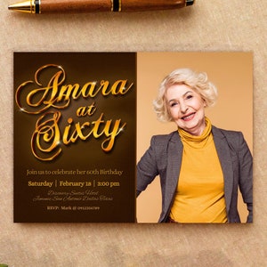 60th Birthday Digital Editable Invitation Canva Template for Woman - Sixtieth Celebration - Personalized - Made to Order - Instant Download
