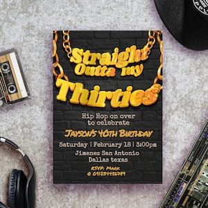 Straight Outta my Thirties Digital Bearbeitbare Einladung Canva Vorlage - Hip Hop Thema - Grußkarte Sofortiger Download - Printable