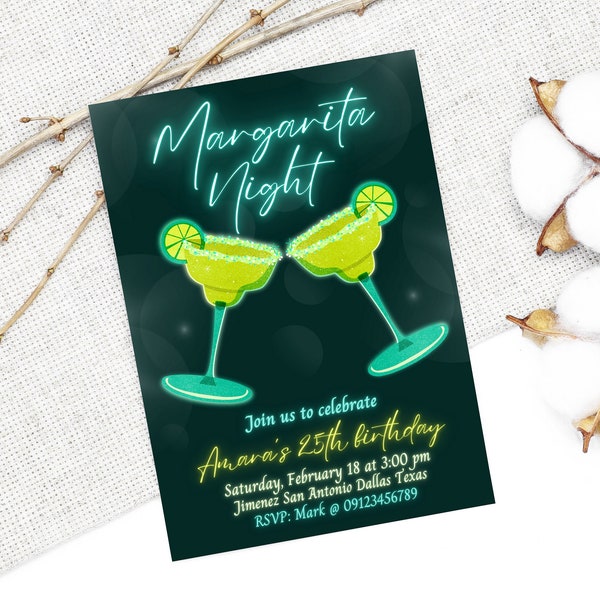 Modèle de toile d'invitation d'anniversaire Margarita Night