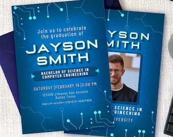 Zaproszenie na zakończenie studiów informatycznych ze zdjęciem - Zaproszenie na zakończenie studiów informatycznych ze zdjęciem - Wykonane na zamówienie - Cyfrowe - Do druku