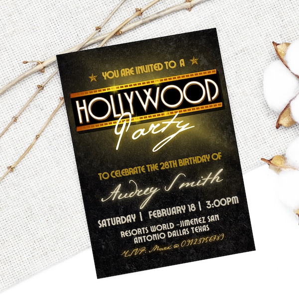 Hollywood Party Invitation Canva Template