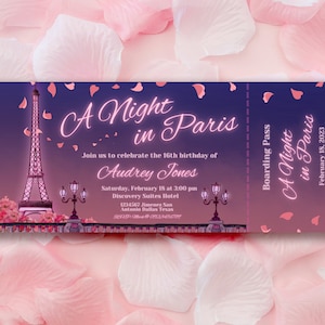 A Night in Paris - Ooh La Madamoiselle - Eiffelturm - Paris - Digital Ticket Einladung Canva Template - Handy Sofort Download