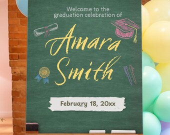 Teacher Graduation Party Digital Editable Welcome Sign Canva Template - Mobile Phone Instant Download - Printable