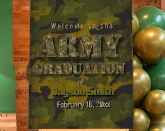 Ukończenie szkoły wojskowej - Wojsko - Żołnierz - Cyfrowy edytowalny szablon powitalny Canva - Edycja na telefon komórkowy - Natychmiastowe pobranie do druku