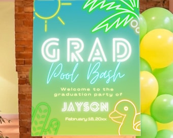 Grad Pool Bash - Neonowa edycja powitalnego znaku na basenie - Szablon cyfrowy - Limonkowo-zielony - Lato - Natychmiastowe pobranie - Do druku