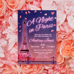 A Night in Paris - Ooh La La Madamoiselle - Eiffel Tower - Paris - Digital Invitation Canva Template