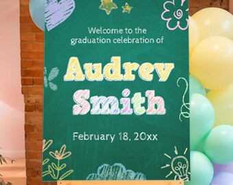 Kindergarten Graduation Welcome Sign - Preschool Girl Grad - Made to Order - Printable - Instant Download - Personalized