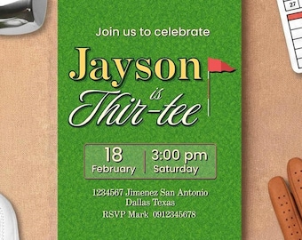 Thir-tee Golf Themed Men 30th Birthday Digital Invitation - Printable Invite - Made to Order - Personalized - Instant Download