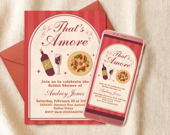 That's Amore Italian Bridal Shower Digital Editable Invitation Canva Template - Mobile Phone Instant Download - Printable
