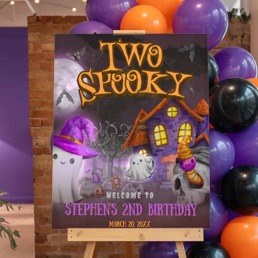 Two Spooky Digital Editable Welcome Sign Canva Template - Halloween ...