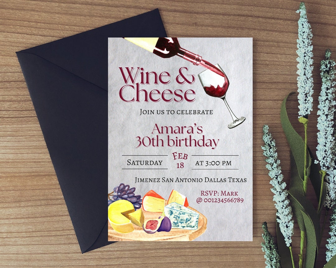 Wine and Cheese Invitation Canva Template Etsy