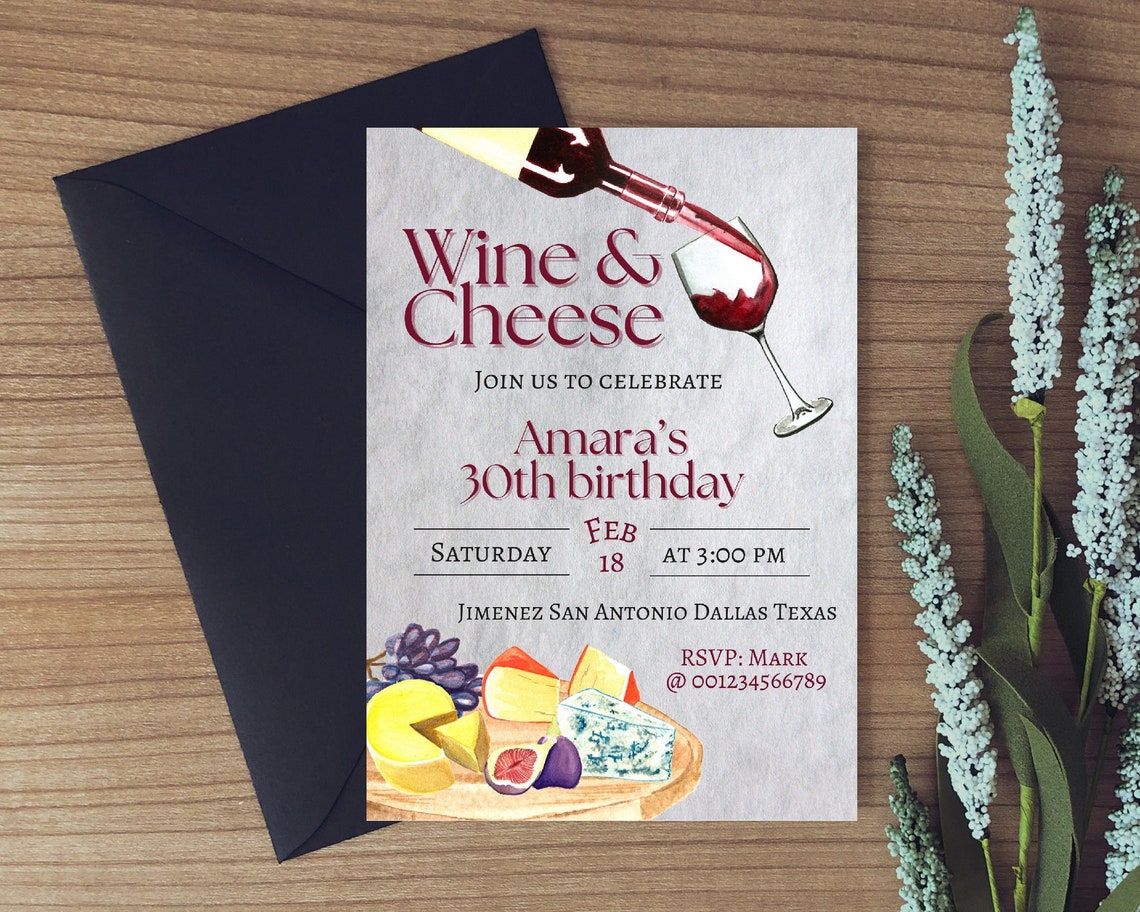 Wine and Cheese Invitation Canva Template - Etsy