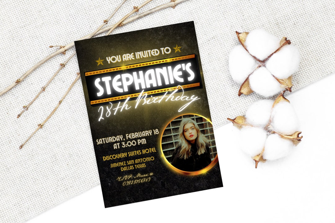 Hollywood Party With Photo - Digital Invitation Canva Template - Etsy