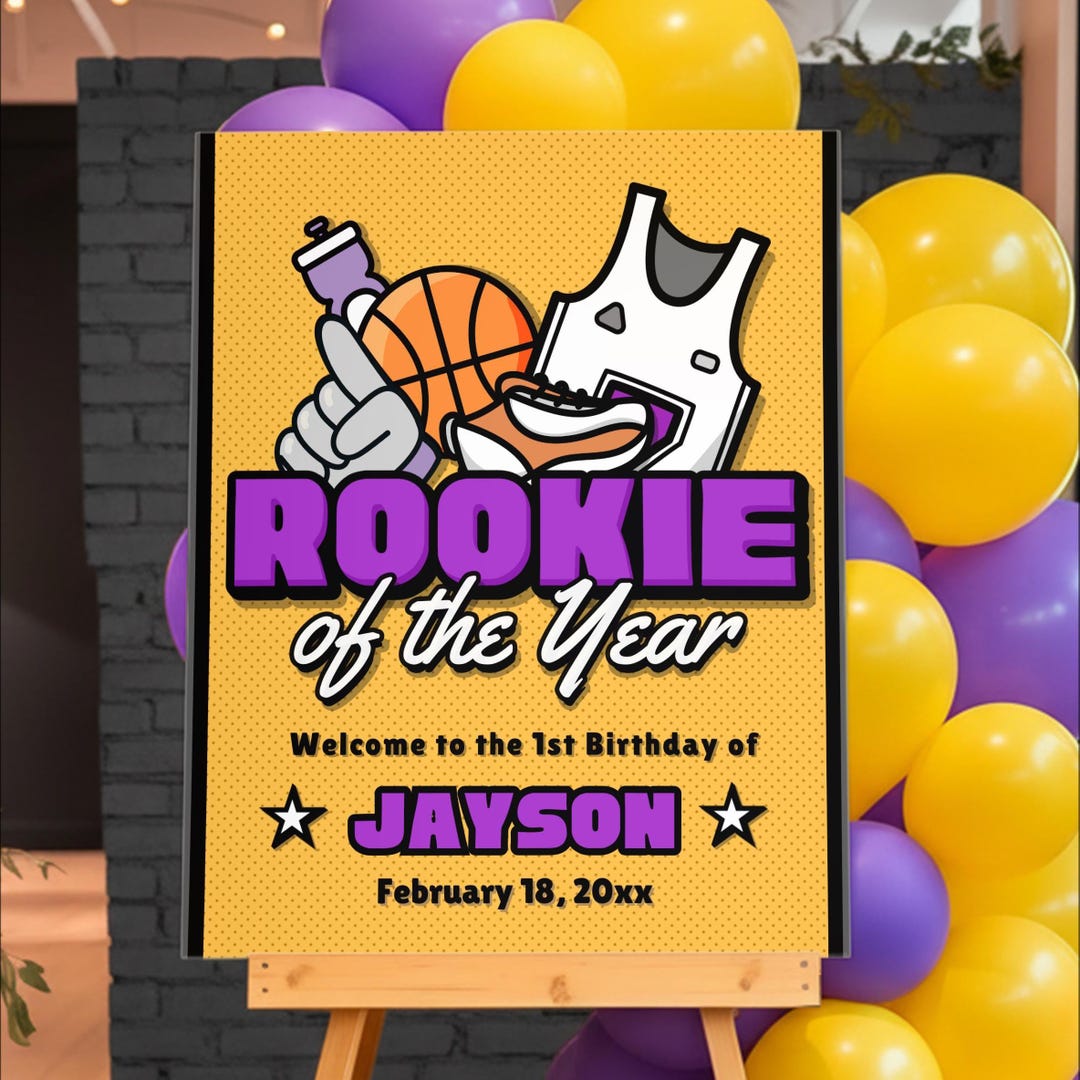 Rookie of the Year - Boy First Birthday Digital Editable Welcome Sign ...