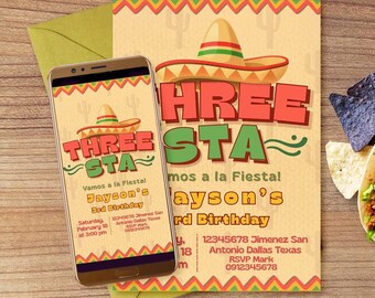 Three-sta Boy 3rd Birthday Digital Editable Invitation Canva Template - Mobile Phone Instant Download -  Printable
