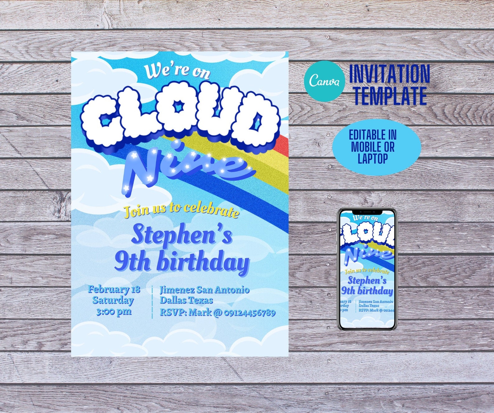 Cloud Nine Boy Invitation Canva Template Etsy Cloud Nine Boy Invitation Canva Template Etsy
