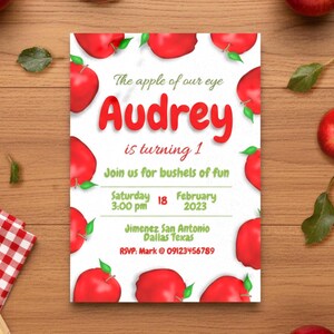 アップルオーチャードパーティーの編集可能な招待状Canvaテンプレート - すぐにダウンロード - 印刷可能