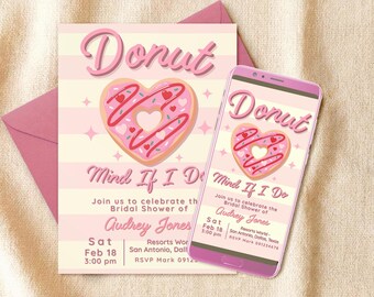 Convite digital editável para chá de panela (Donut Mind If I Do) - Modelo Canva - Download instantâneo para celular - Imprimível