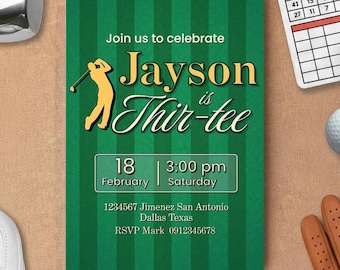 Thir-tee Golf Themed Men 30th Birthday Digital Invitation - Printable Invite - Made to Order - Personalized - Instant Download