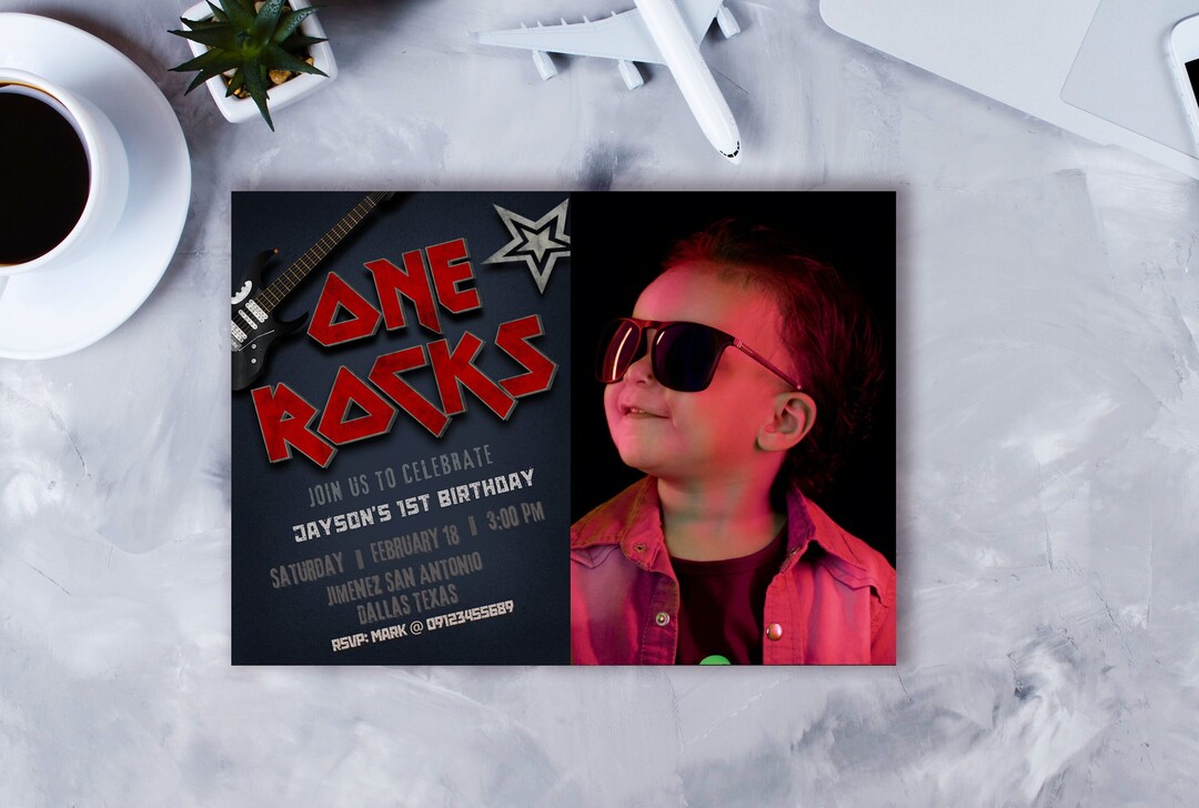 One Rocks First Birthday One Rocks Rocked One Year Rock and Roll 1st Birthday Invitation With ...