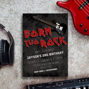 Modèle de toile d'invitation pour 2e anniversaire Born Two Rock - Two Rocks - Rock and Roll - Invitation de téléphone portable - carte de voeux imprimable