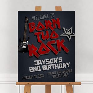 Born Two Rock - Two Rocks - Rock and Roll 2.Geburtstag Digital bearbeitbares Willkommensschild Canva Vorlage