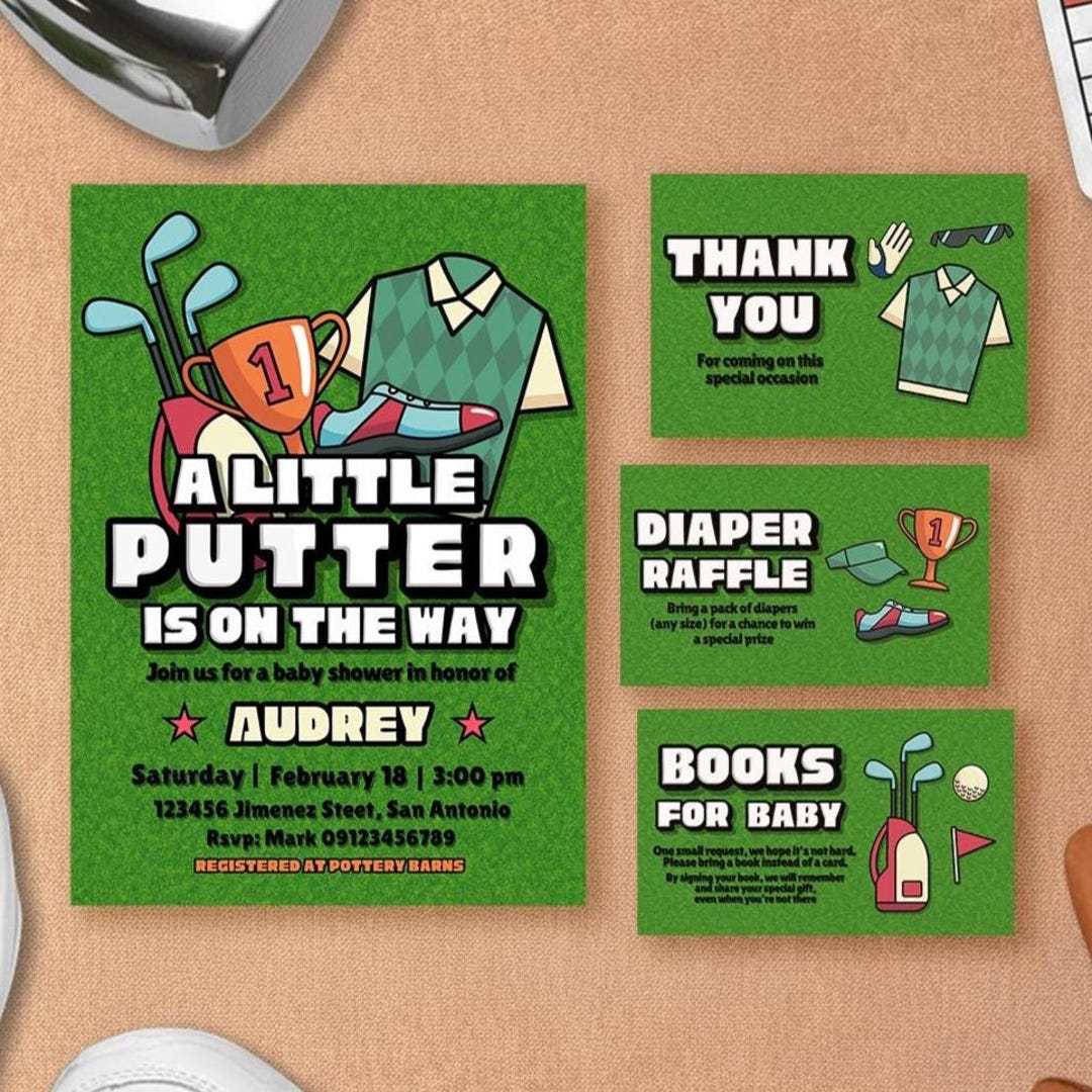 A Little Putter is on the Way - Golf Baby Shower Editable Digital ...