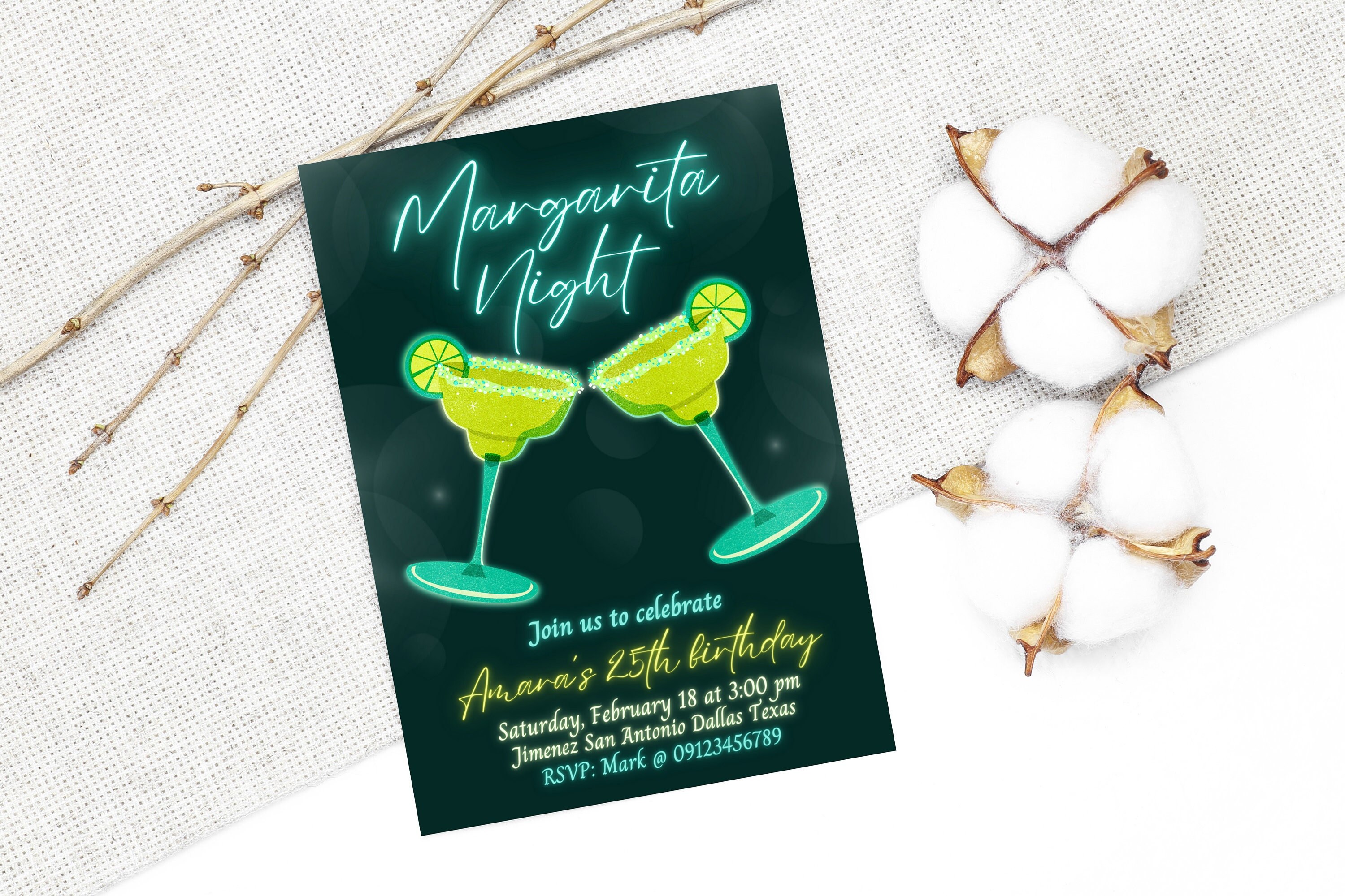 Margarita Night Birthday Invitation Canva Template - Etsy