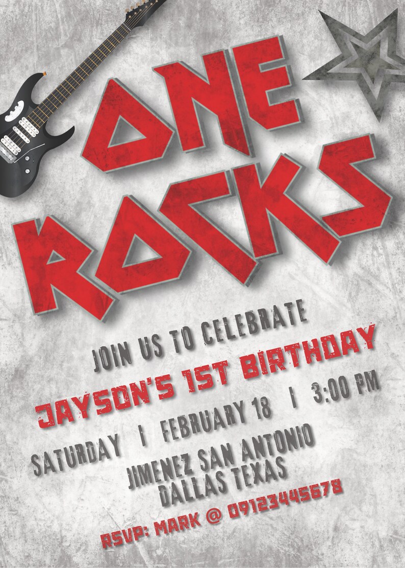 One Rocks - Rocked One Year - 1st Birthday Invitation Editable Canva ...