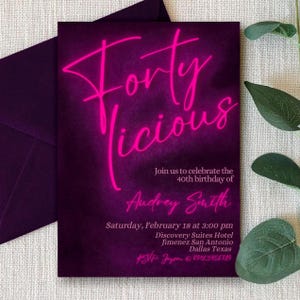 Fortylicious 40th Birthday Digital Editable Invitation Canva Template - Mobile Phone Instant Download - Printable