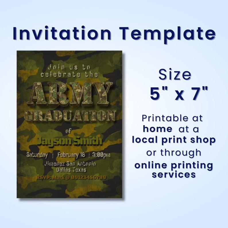 Army Graduation - Military - Soldier - Digital Editable Invitation ...