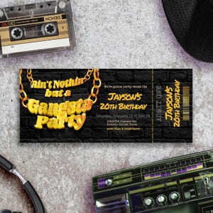 Ain&#39;t Nothin but a Gangsta Party - Hiphop Theme Digital Editable Ticket Invite Canva Template - Mobile Phone Instant Download - Printable