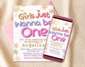 Girls Just Wanna Be One Digital Editable Invitation Canva Template - Mobile Phone Instant Download - Printable