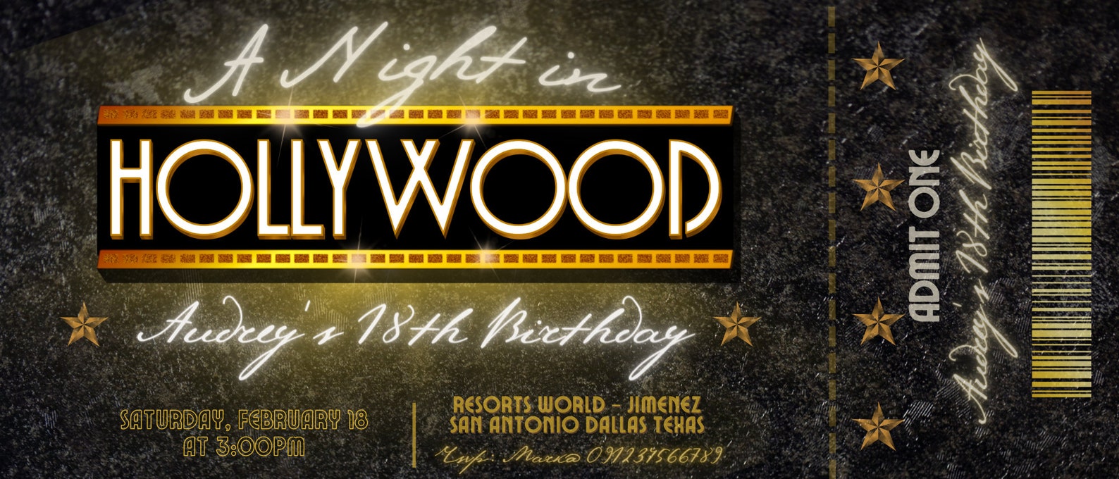Hollywood Party Digital Ticket Editable Birthday Invitation Canva ...