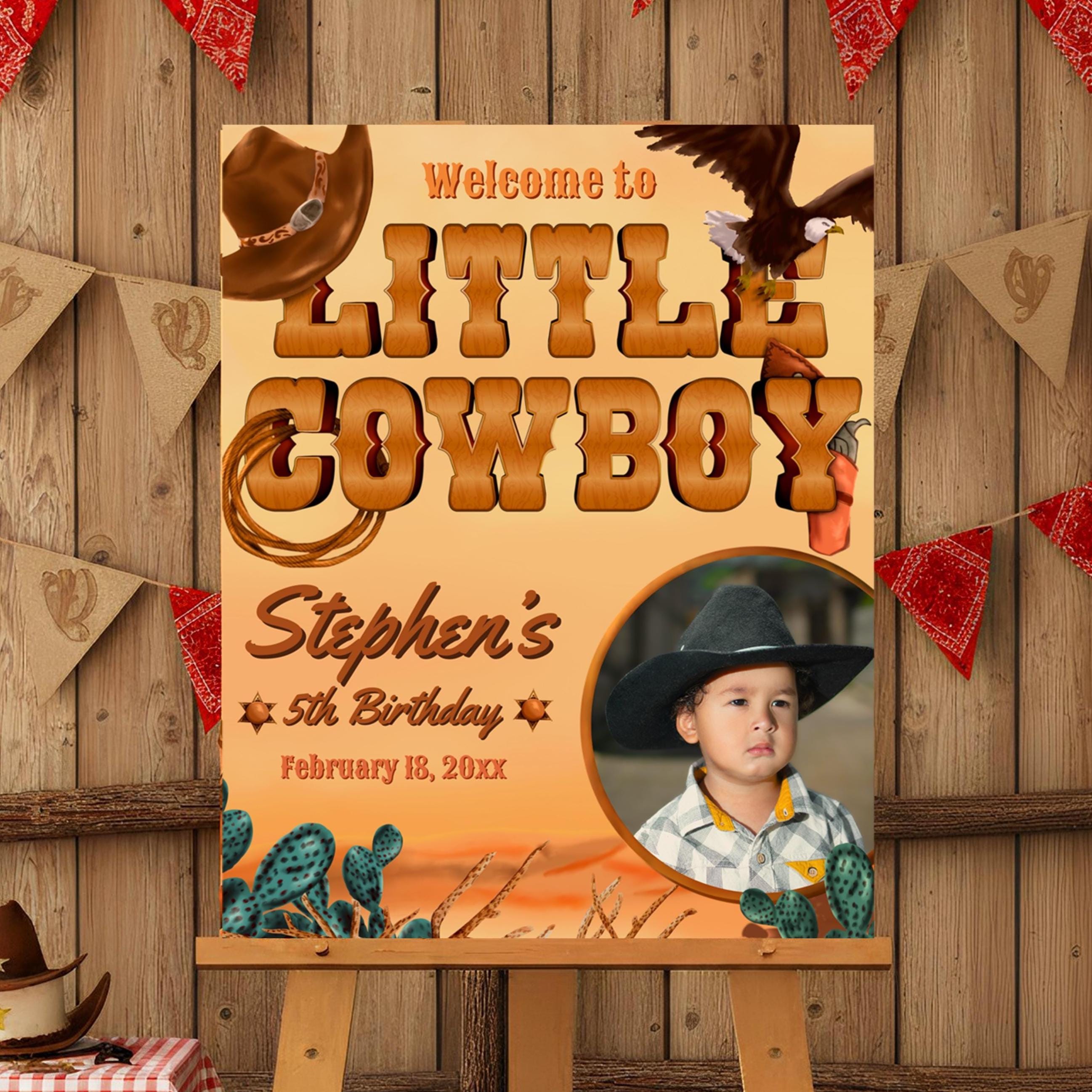 Little Cowboy Rodeo Boy Birthday Digital Editable Welcome Sign Canva ...