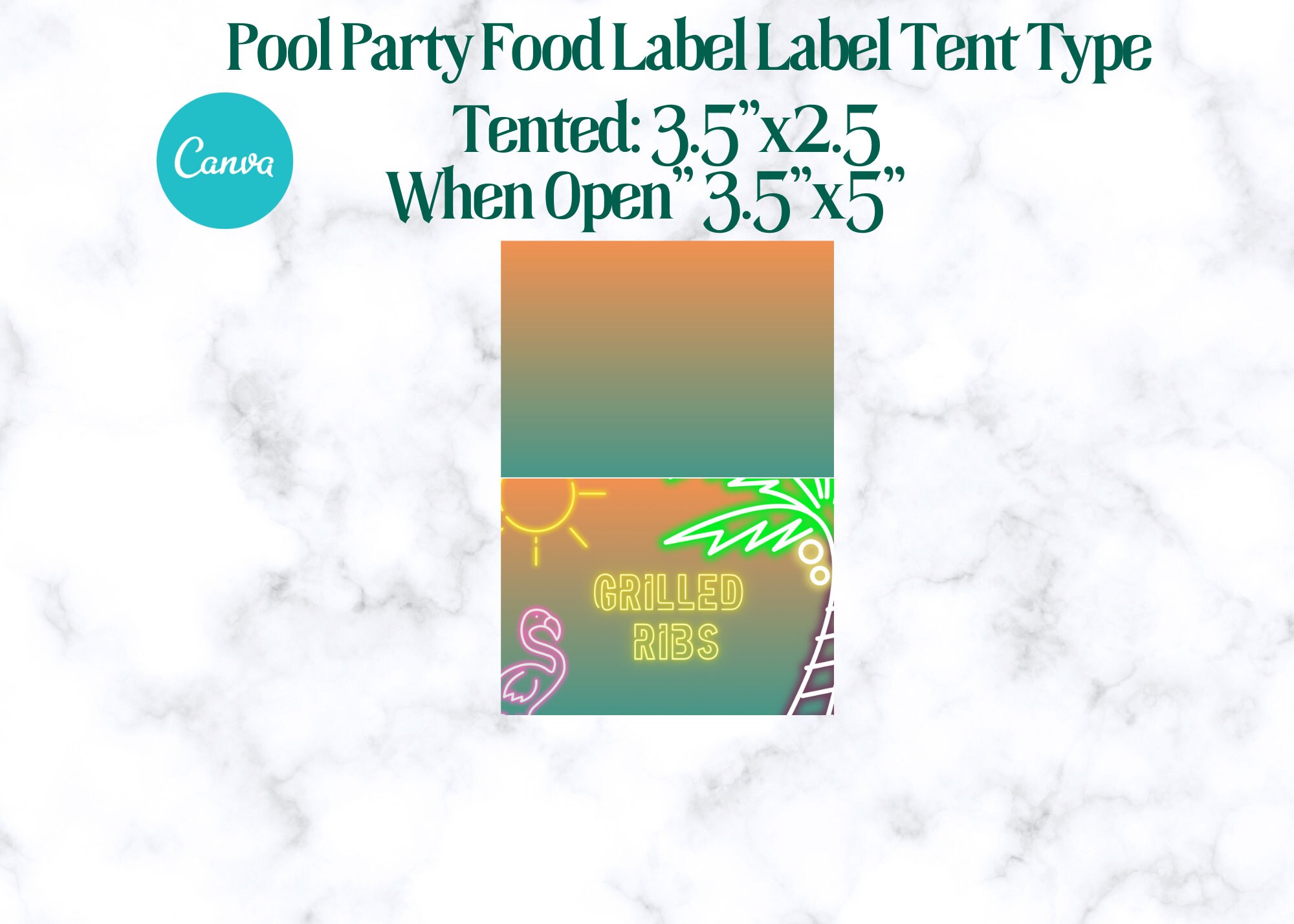 Pool Party Neon Food Label Digital Canva Template - Etsy