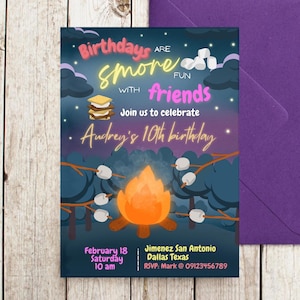 Birthdays are Smore fun with friends Canva Girl Invitation Template