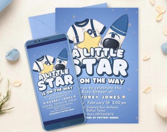 Uma estrelinha está a caminho - Convite digital editável para chá de bebê - Modelo Canva - Download instantâneo para celular - Imprimível