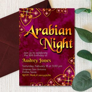 Arabian Night - e-mail feest mobiele telefoon - uitnodiging telefoon - digitale uitnodiging Canva-sjabloon - afdrukbare wenskaart - direct downloaden