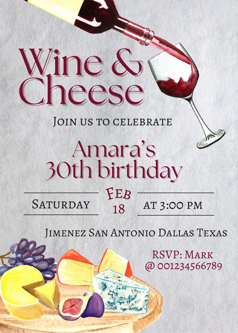 Wine and Cheese Invitation Canva Template Etsy