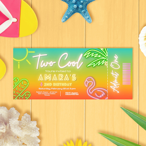 Dois modelos de convites digitais editáveis para festa na piscina em rosa neon tropical - 2º aniversário de menina - Personalizados - Feitos sob encomenda