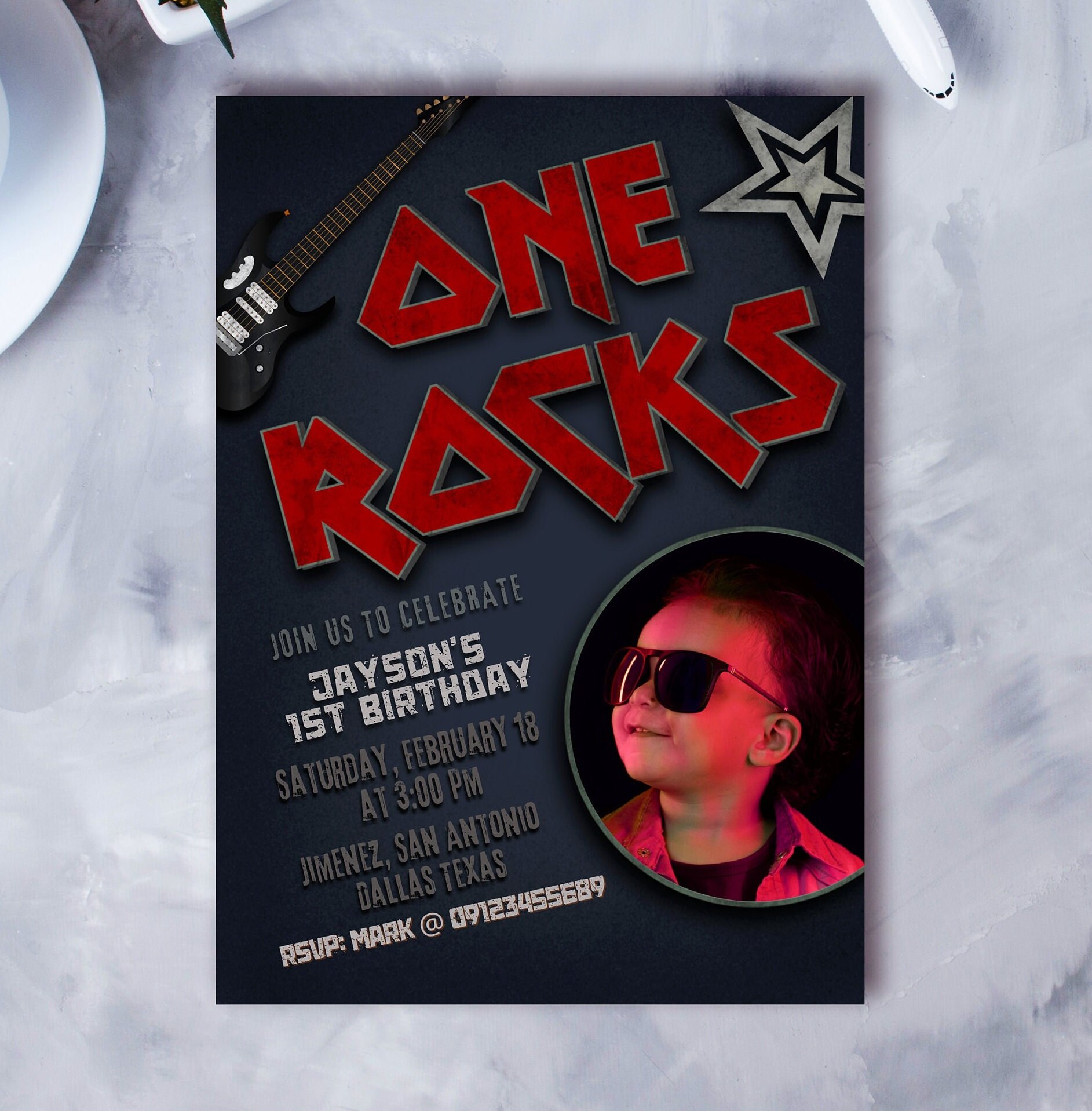 One Rocks Rock and Roll Rocked One Year 1st Birthday Digital Invitation ...