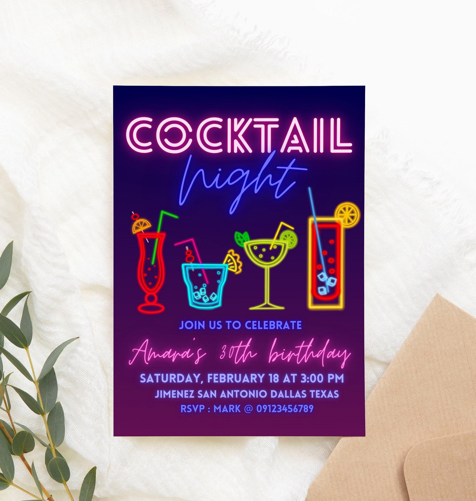 Cocktail Night Birthday Invitation Canva Template - Etsy