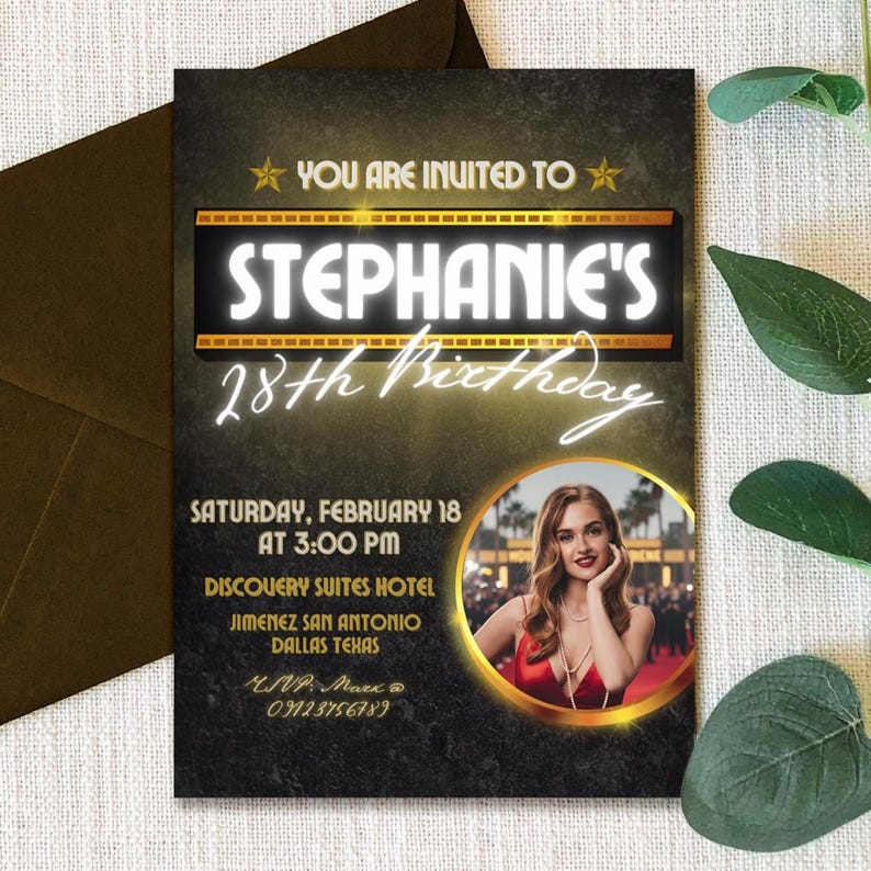 Hollywood Party Digital Editable Invitation With Photo Canva Template ...